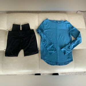 Teal Long Sleeve Top and Black Leggings Set All In Motion Size L (10-12)